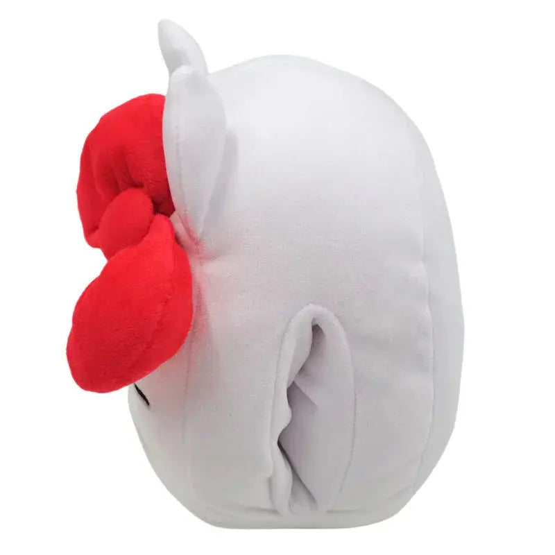 Peluche bianco con fiocco rosso Nerdscape, vista laterale su sfondo bianco