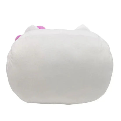 Cuscino peluche bianco a forma di animale con dettagli rosa, su sfondo bianco, Nerdscape.