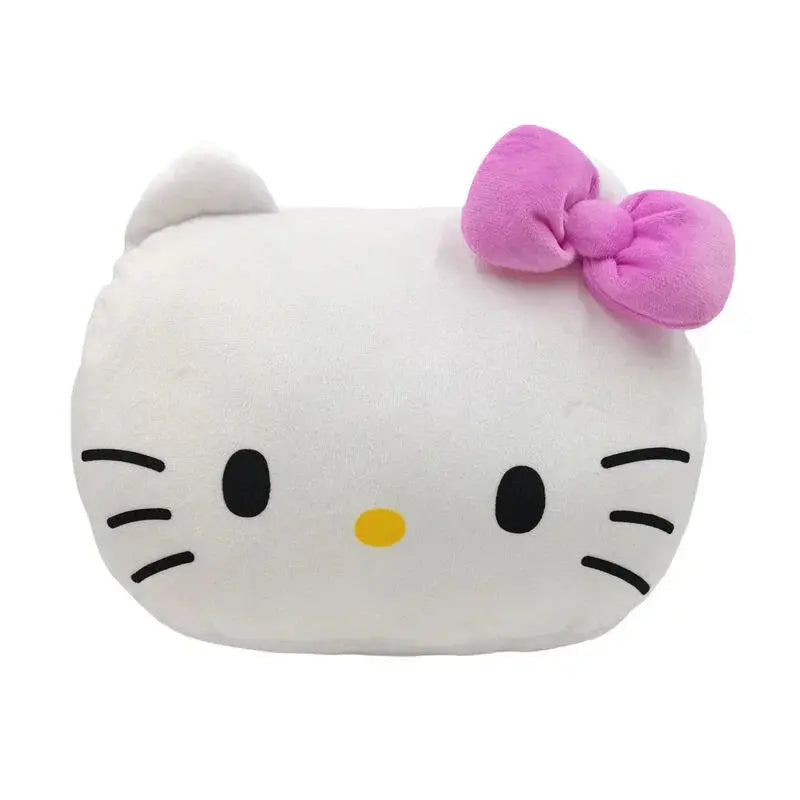 Cuscino peluche kawaii bianco con fiocco rosa, accessorio nerd NerdScape