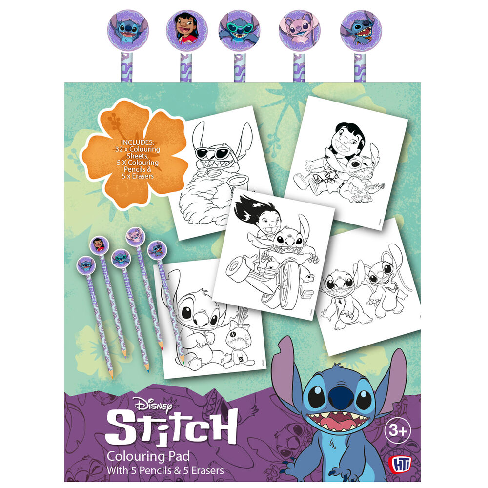 Disney Stitch colouring book with pencils and erasers Nerdscape