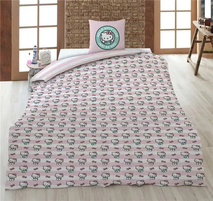 Biancheria da letto Hello Kitty rosa a righe, camera moderna, stile Nerdscape