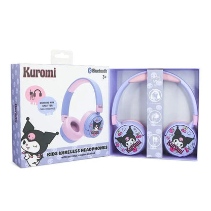 Cuffie wireless per bambini Kuromi viola e rosa con controllo volume, confezione Nerdscape