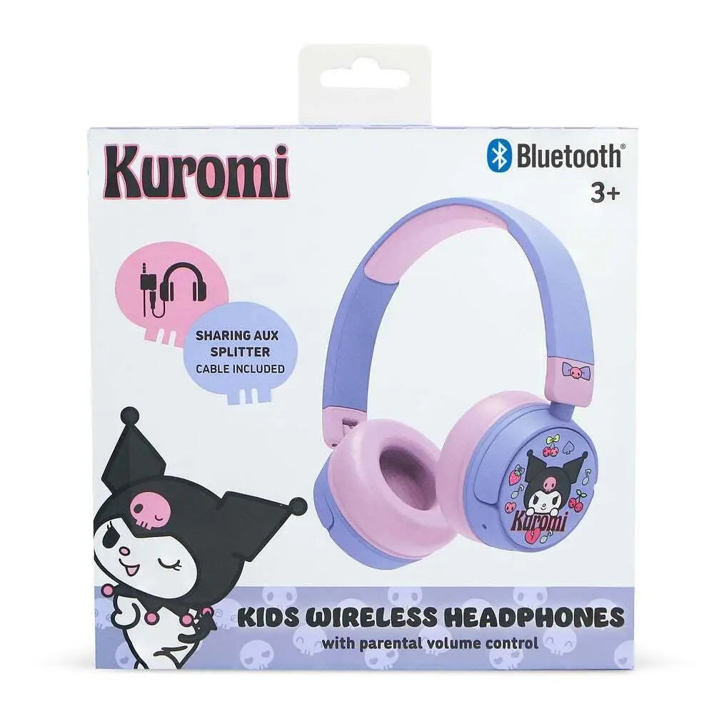 Cuffie wireless per bambini Kuromi rosa e viola con Bluetooth, confezione Nerdscape.