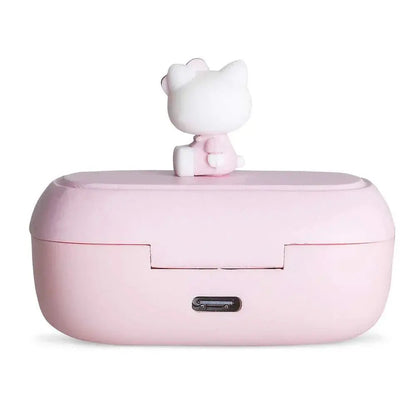 Custodia rosa Nerdscape con decoro gatto cartoon, porta USB frontale, accessorio kawaii