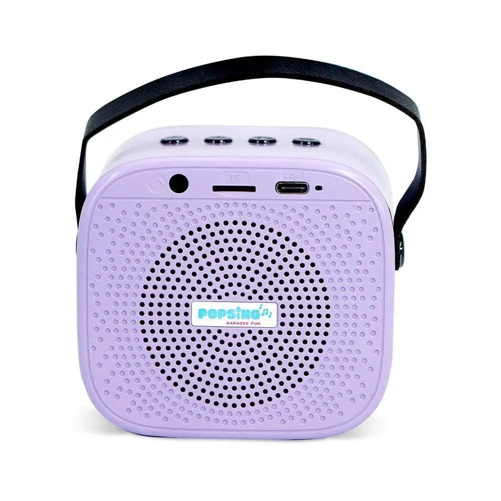 Cassa karaoke portatile viola Popsing con manico, accessori Nerdscape, ideale per musica e feste.