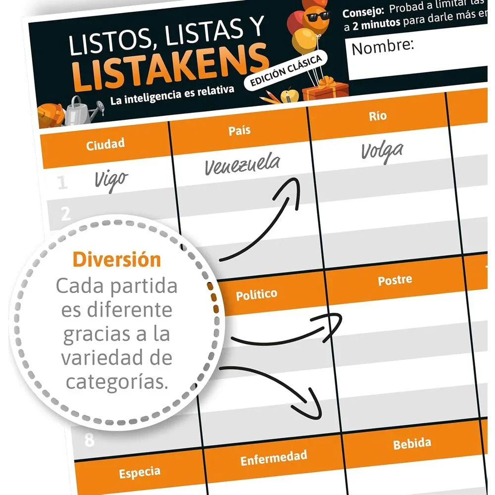 Spanish Listos Listas y Listakens board game Nerdscape