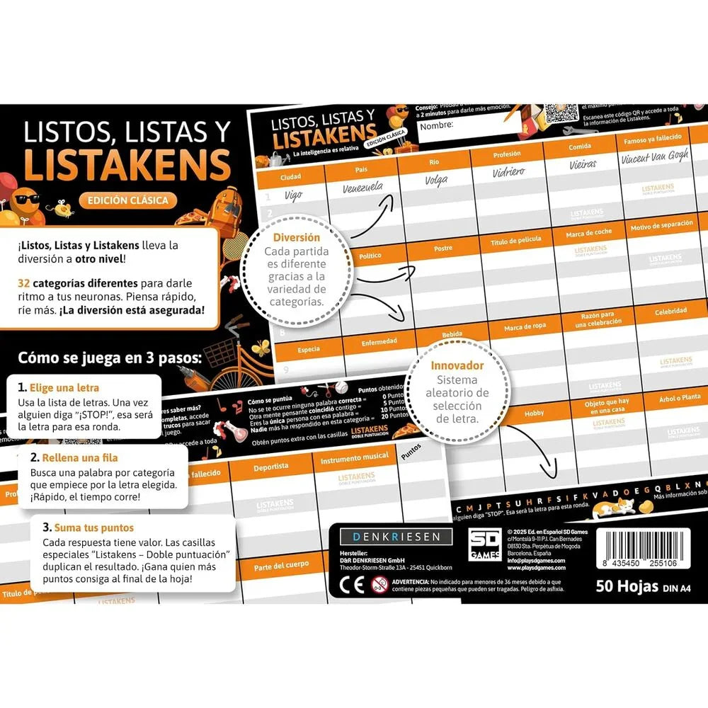Spanish Listos Listas y Listakens board game Nerdscape