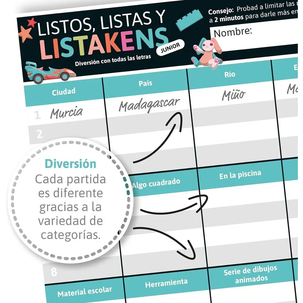 Spanish Listos Listas y Listakens Junior board game Nerdscape