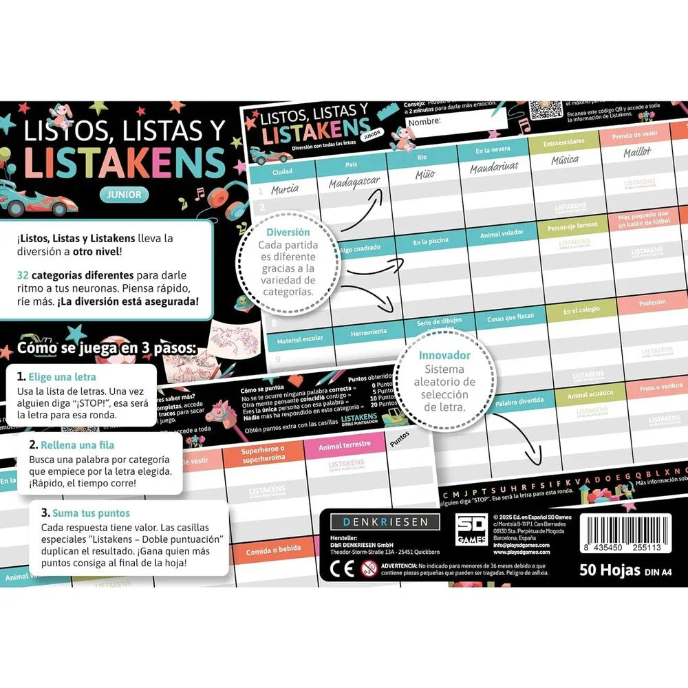 Spanish Listos Listas y Listakens Junior board game Nerdscape
