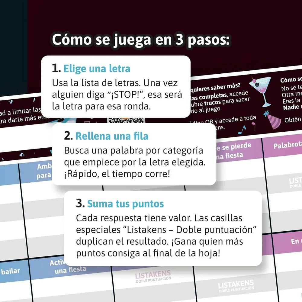 Spanish Listos Listas y Listakens Party board game Nerdscape