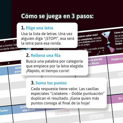 Spanish Listos Listas y Listakens Party board game Nerdscape