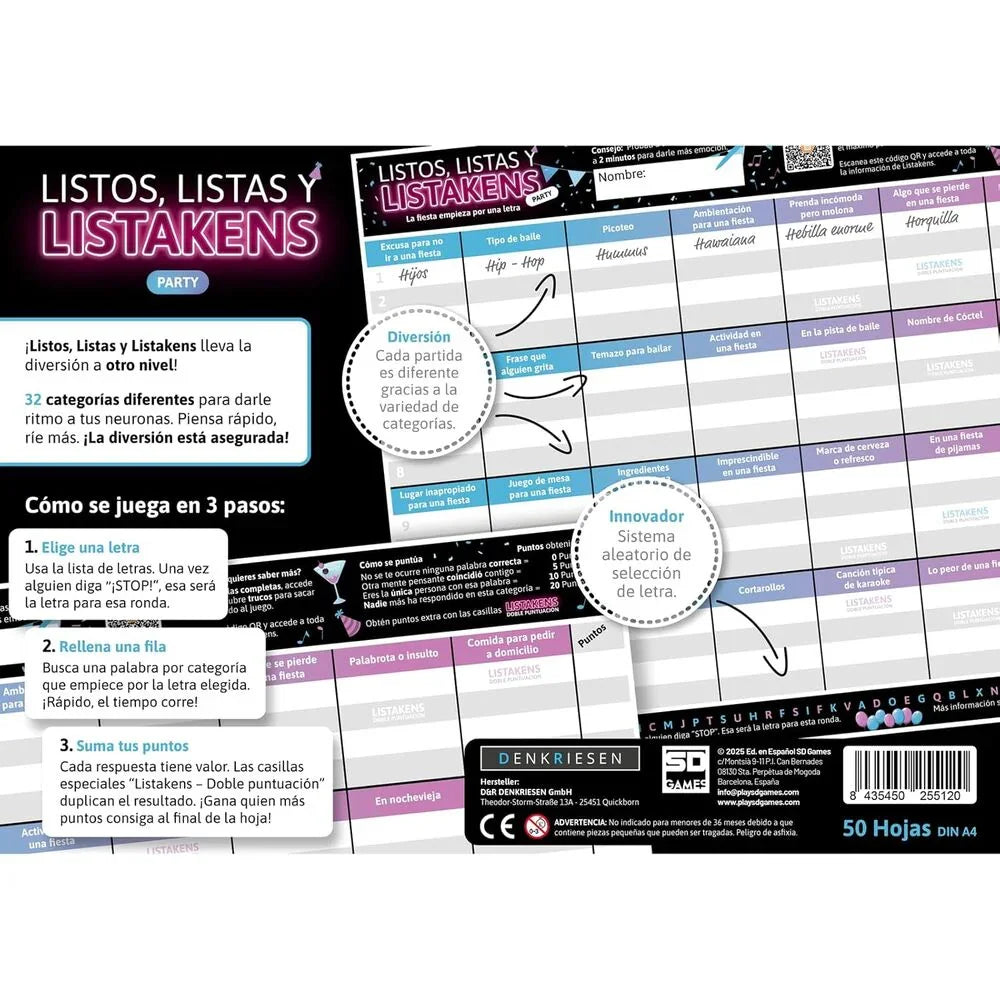 Spanish Listos Listas y Listakens Party board game Nerdscape