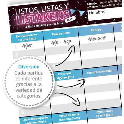 Spanish Listos Listas y Listakens Party board game Nerdscape