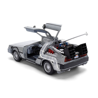 Back to the Future 40th Anniversary Time Machine Hollywood Rides Dlorean replica Nerdscape