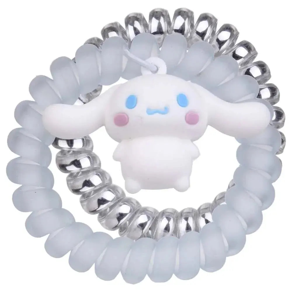Braccialetto elastico trasparente con portachiavi personaggio kawaii bianco, Nerdscape