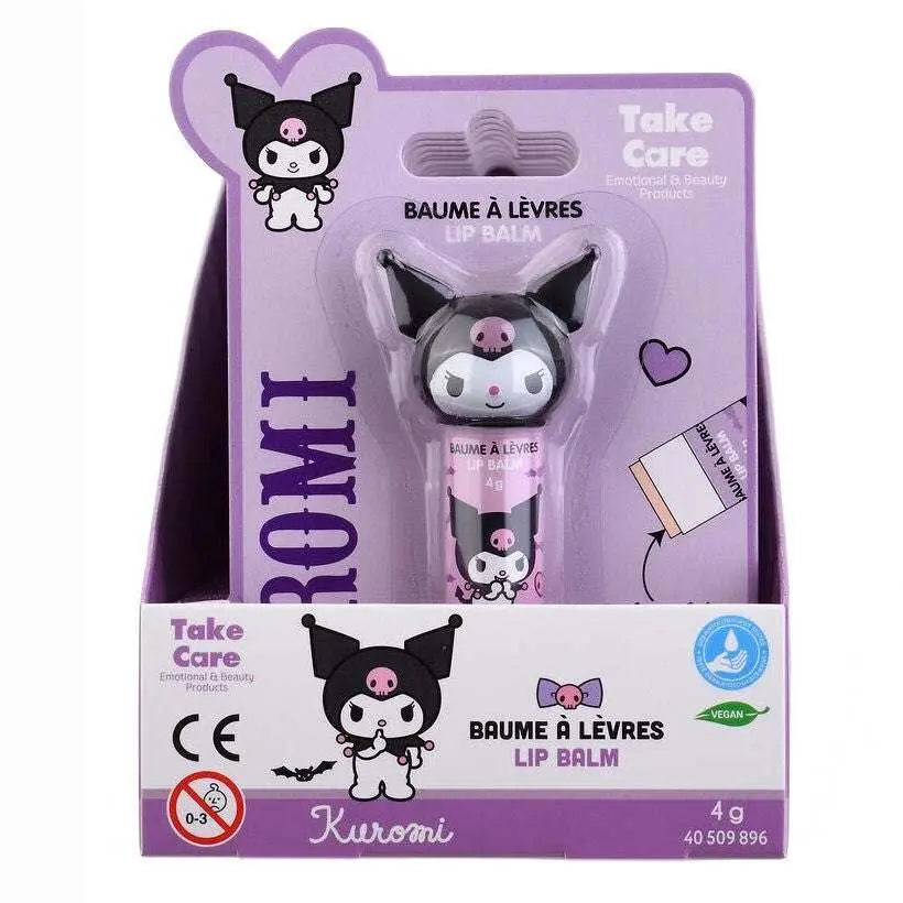 Balsamo labbra Kuromi confezionato, packaging viola, prodotto nerd kawaii su Nerdscape