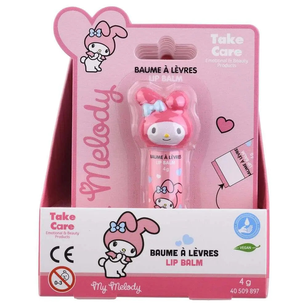 Balsamo labbra My Melody rosa confezionato, packaging kawaii, prodotto beauty Nerdscape