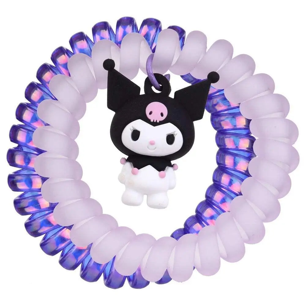 Bracciale a spirale viola con ciondolo kawaii nero e rosa, accessorio Nerdscape