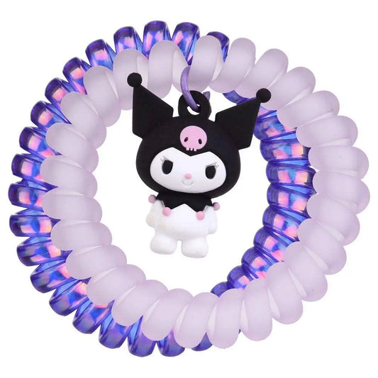 Bracciale a spirale viola con ciondolo kawaii nero e rosa, accessorio Nerdscape