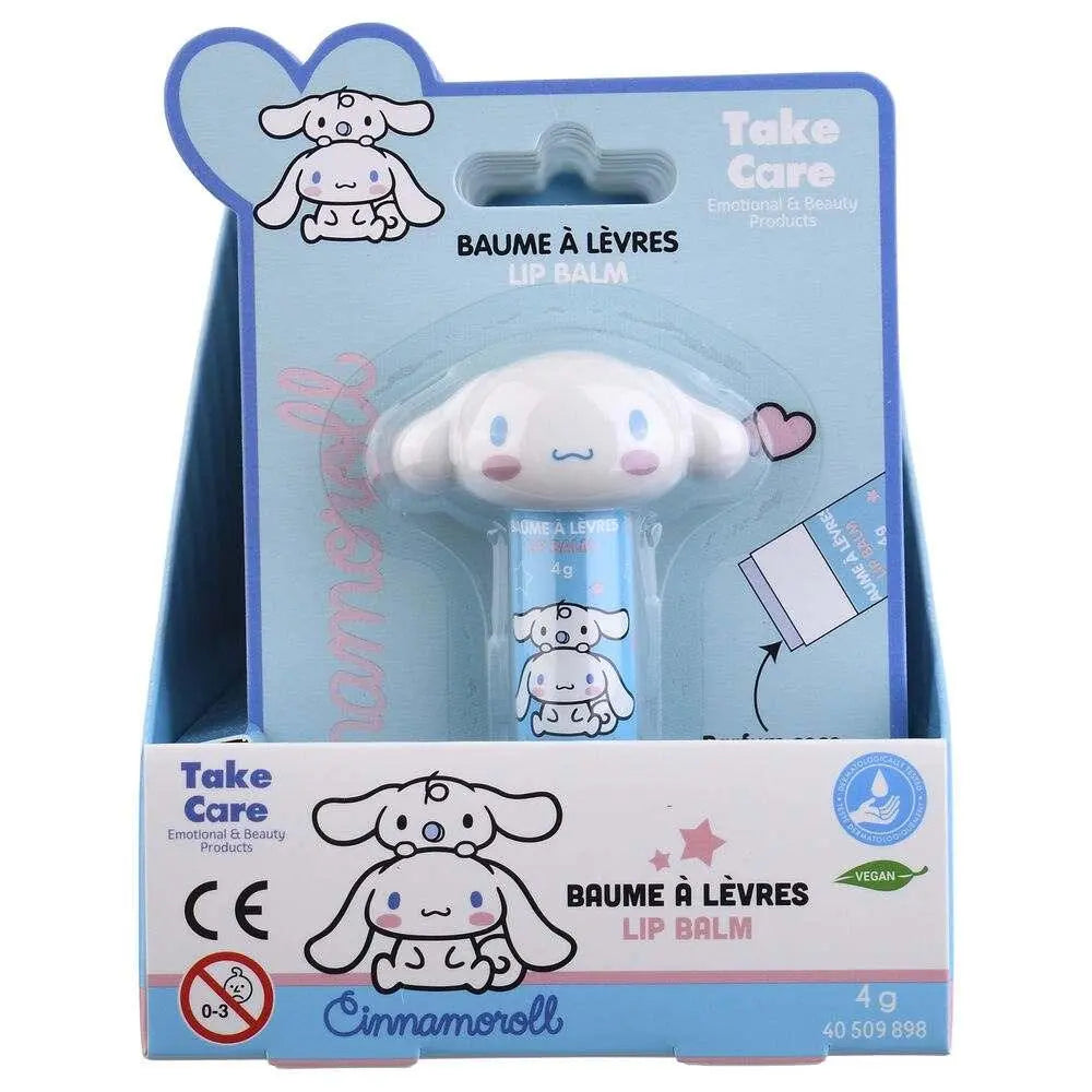 Balsamo labbra Cinnamoroll Take Care, confezione azzurra, accessorio kawaii su NerdScape.