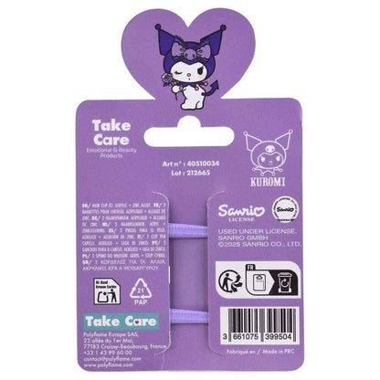 Elastici capelli Kuromi viola Sanrio con confezione a cuore, accessorio Nerdscape kawaii.
