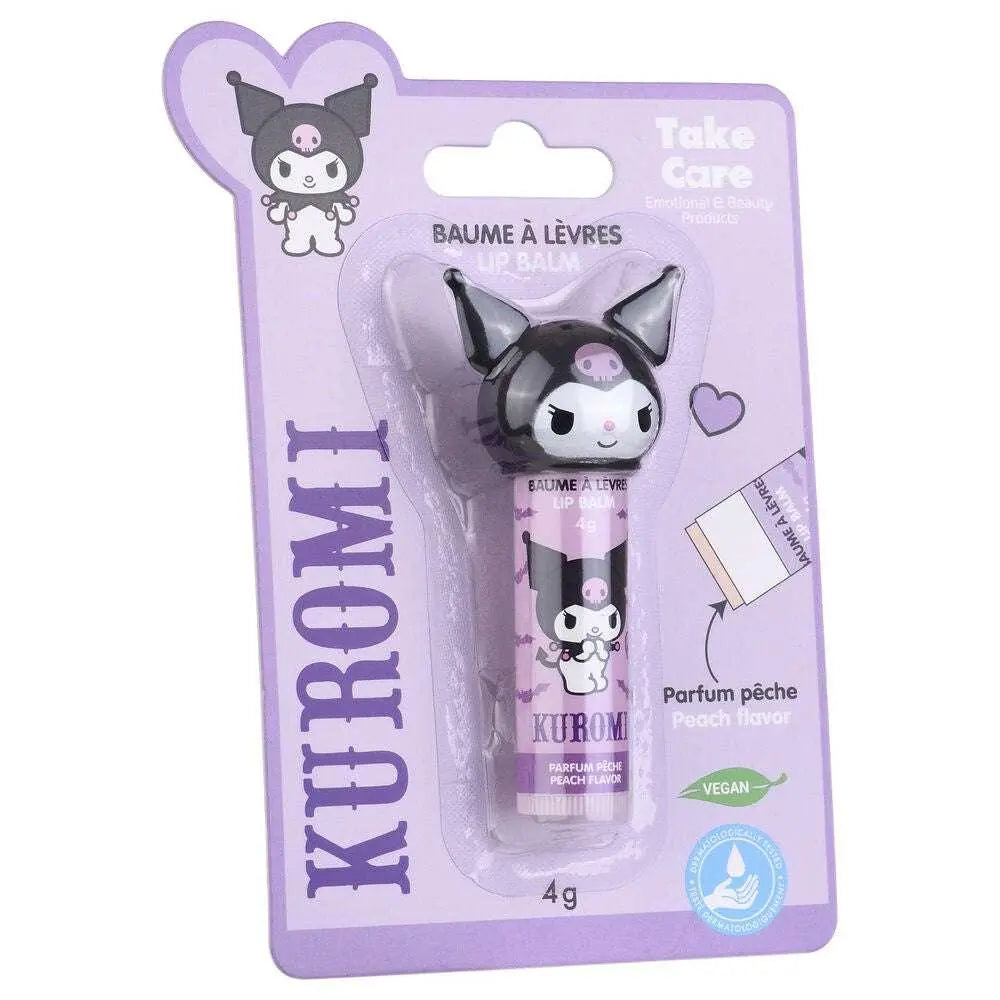Balsamo labbra Kuromi profumazione pesca, confezione viola, cosmetico vegan Nerdscape