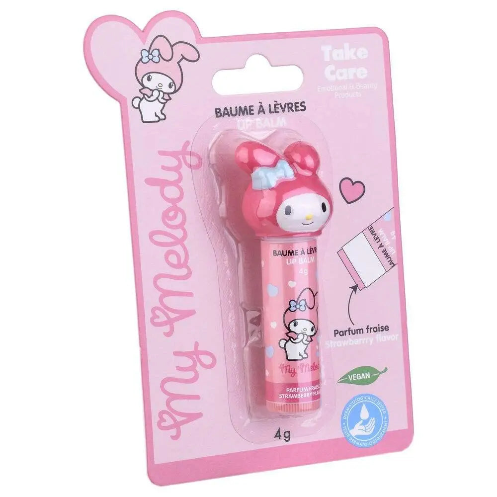 Balsamo labbra My Melody rosa, profumo fragola, confezione kawaii, vegan, Nerdscape.