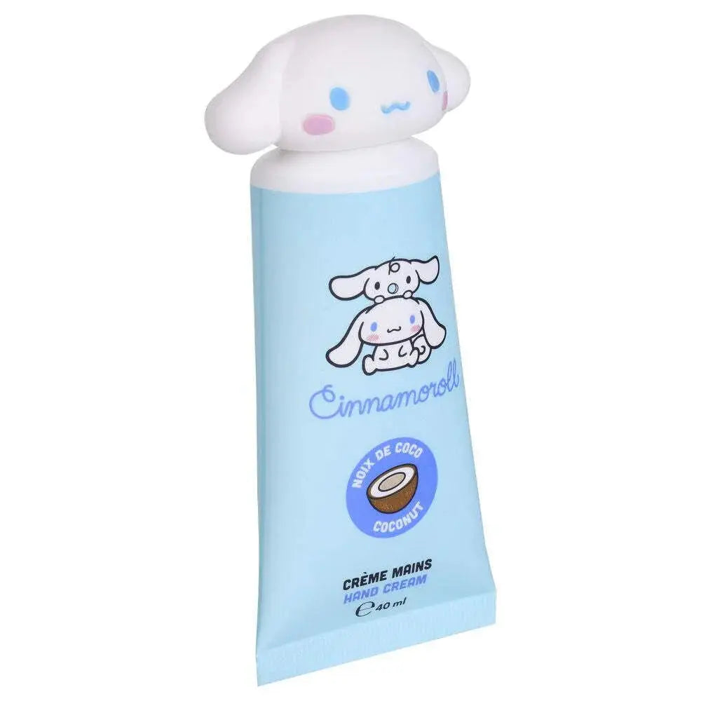 Crema mani Cinnamoroll al cocco, confezione azzurra kawaii, prodotto Nerdscape