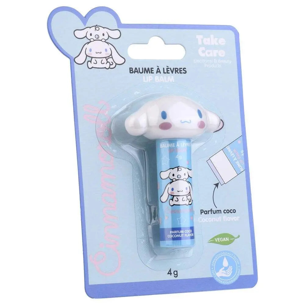 Balsamo labbra Cinnamoroll confezionato, gusto cocco, vegan, design kawaii Nerdscape.