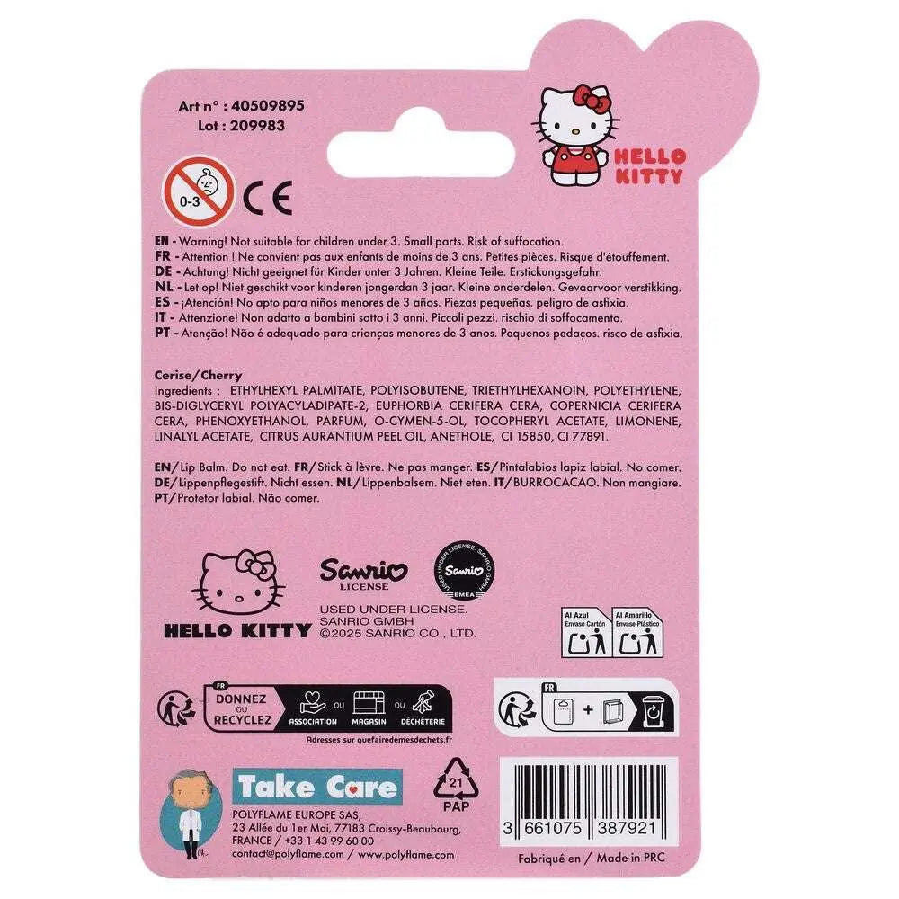 Retro confezione burrocacao Hello Kitty rosa, istruzioni e ingredienti, licenza Sanrio