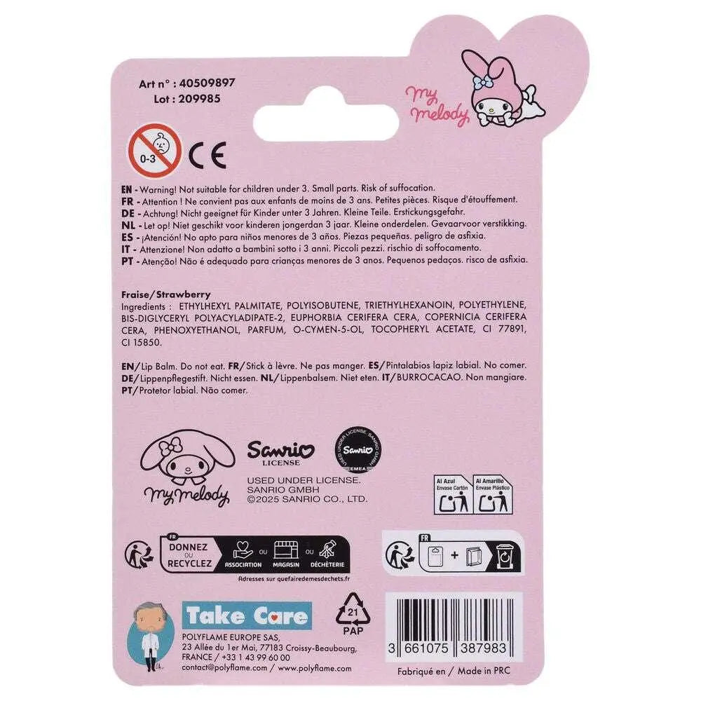 Retro confezione burrocacao My Melody rosa Sanrio, ingredienti e avvertenze, Nerdscape.