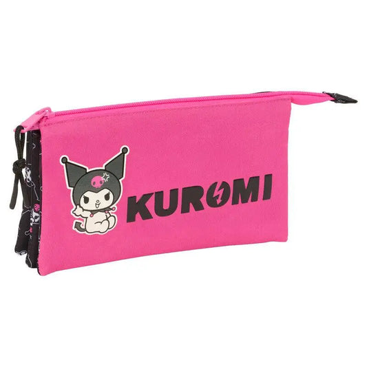 Astuccio rosa Kuromi Nerdscape con personaggio kawaii e zip, design originale per scuola o regalo.