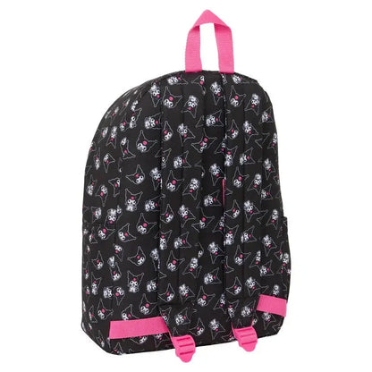 Zaino nero Nerdscape con fantasia Kuromi e dettagli rosa, stile kawaii, per scuola o tempo libero