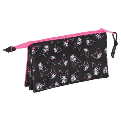 Astuccio nero Nerdscape con stampa kawaii, cerniera rosa, accessorio nerd, regalo originale.
