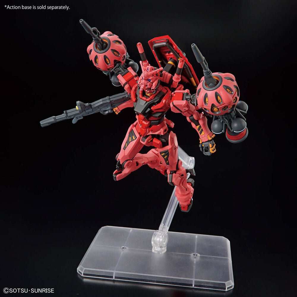 High Grade 1/144 Red Gundam model kit from Mobile Suit Gundam GQuuuuuuX series with water decals and compatibility for Action Base stands