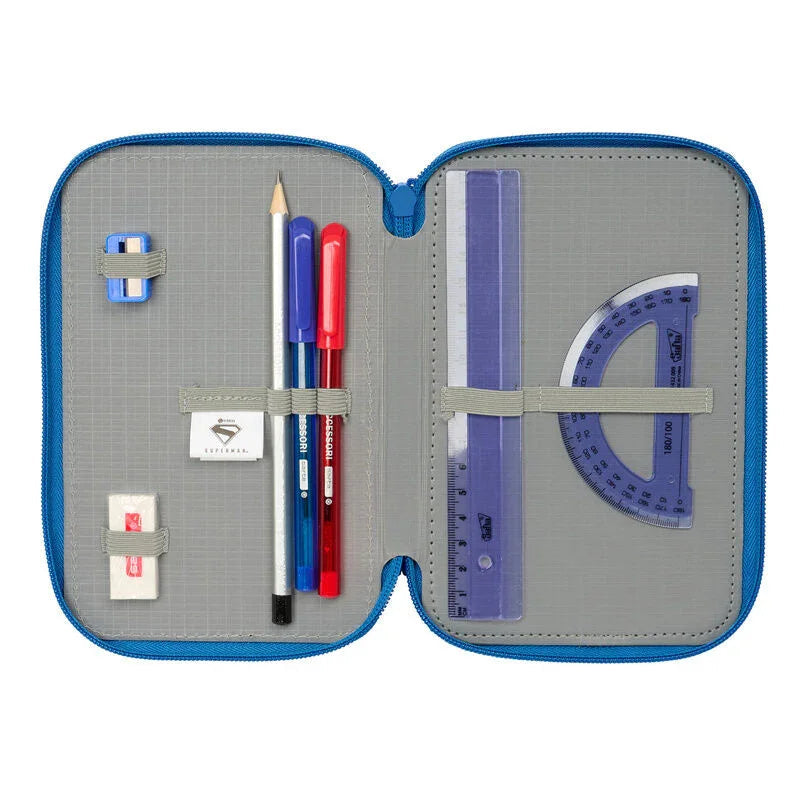 DC Comics Superman triple pencil case 37pcs Nerdscape