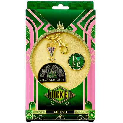 Wicked Emerald City Hot Air Balloon keyring & pin badge gift set Nerdscape