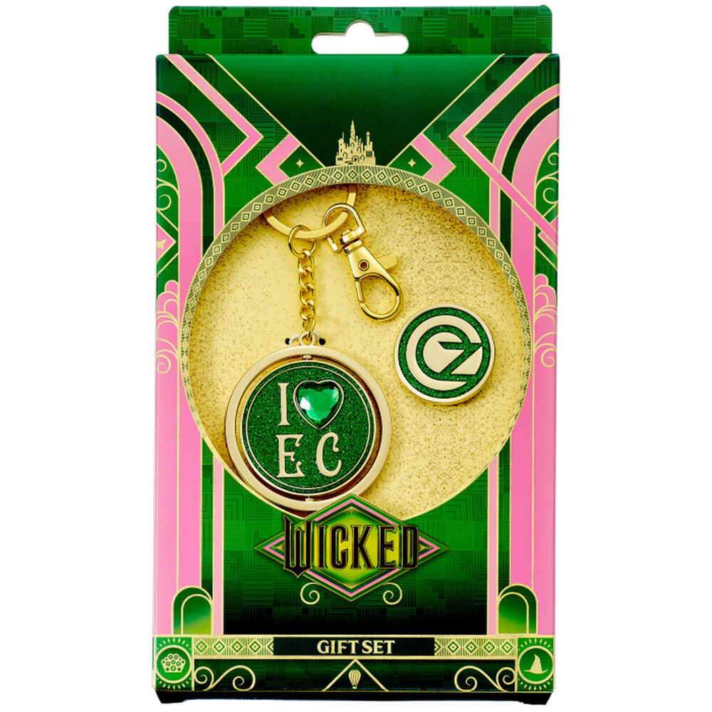 Wicked I love Emerald City Oz Logo keyring & pin badge gift set Nerdscape