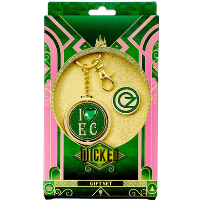 Wicked I love Emerald City Oz Logo keyring & pin badge gift set Nerdscape