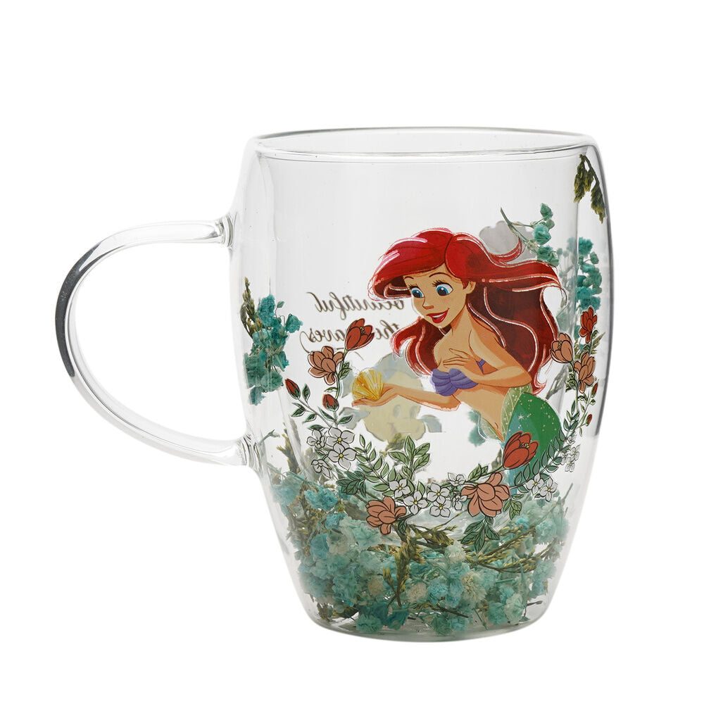 Disney Princess Ariel floral decorative glass mug Nerdscape