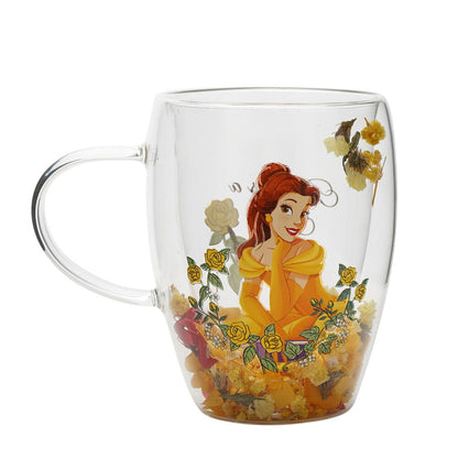 Disney Princess Belle floral decorative glass mug Nerdscape