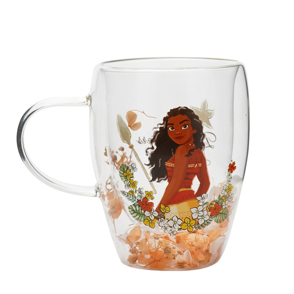 Disney Princess Moana Vaiana floral decorative glass mug Nerdscape