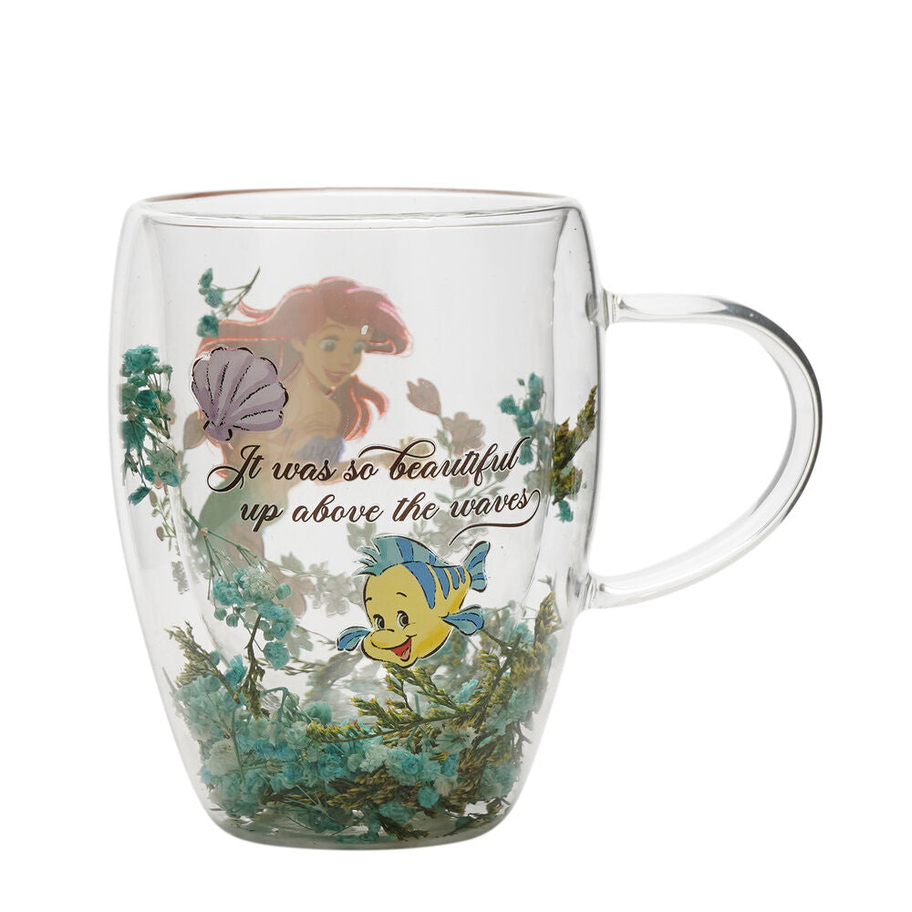 Disney Princess Ariel floral decorative glass mug Nerdscape