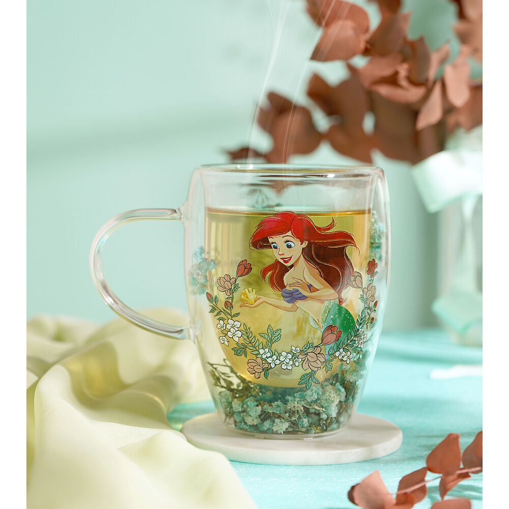 Disney Princess Ariel floral decorative glass mug Nerdscape