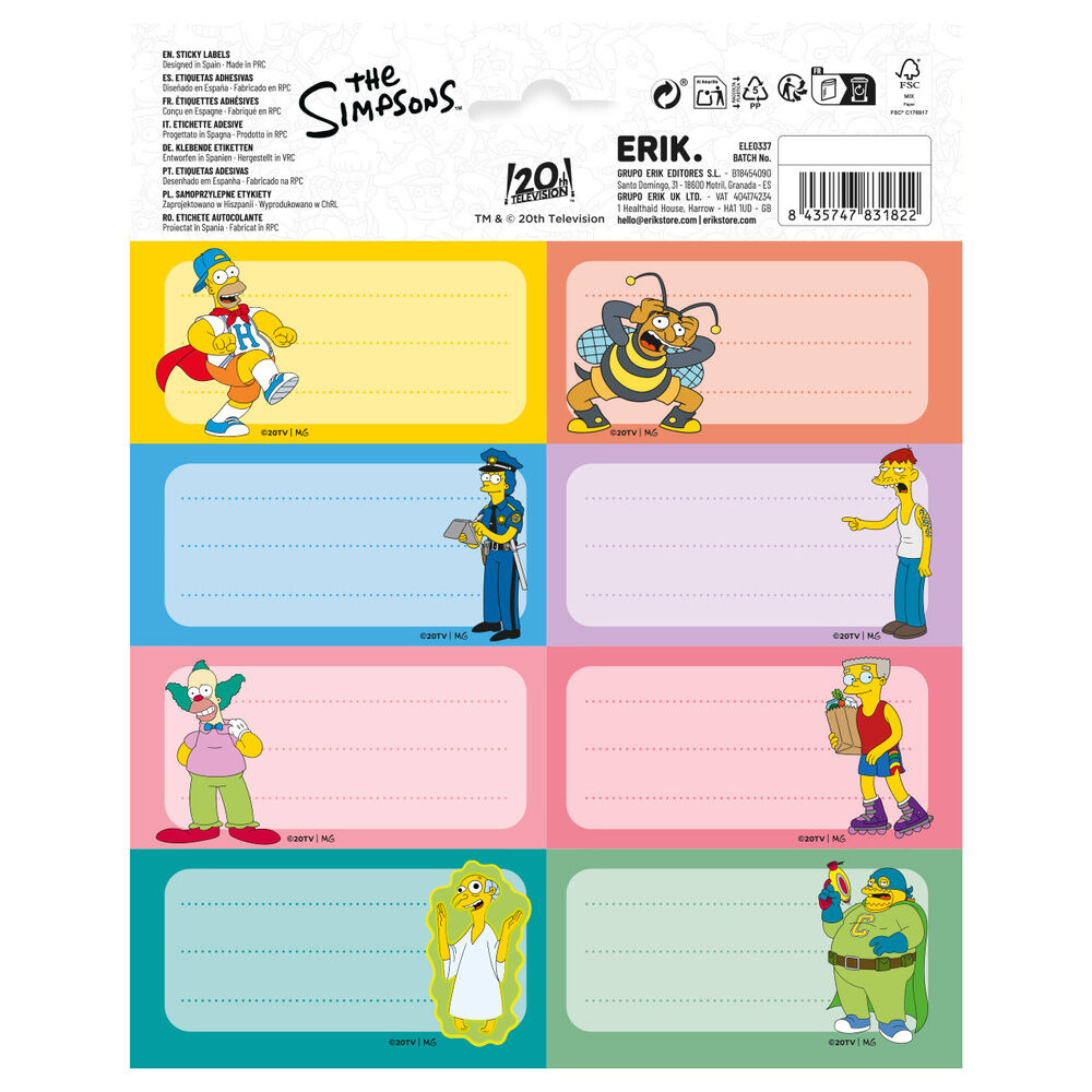 The Simpsons adhesive labels