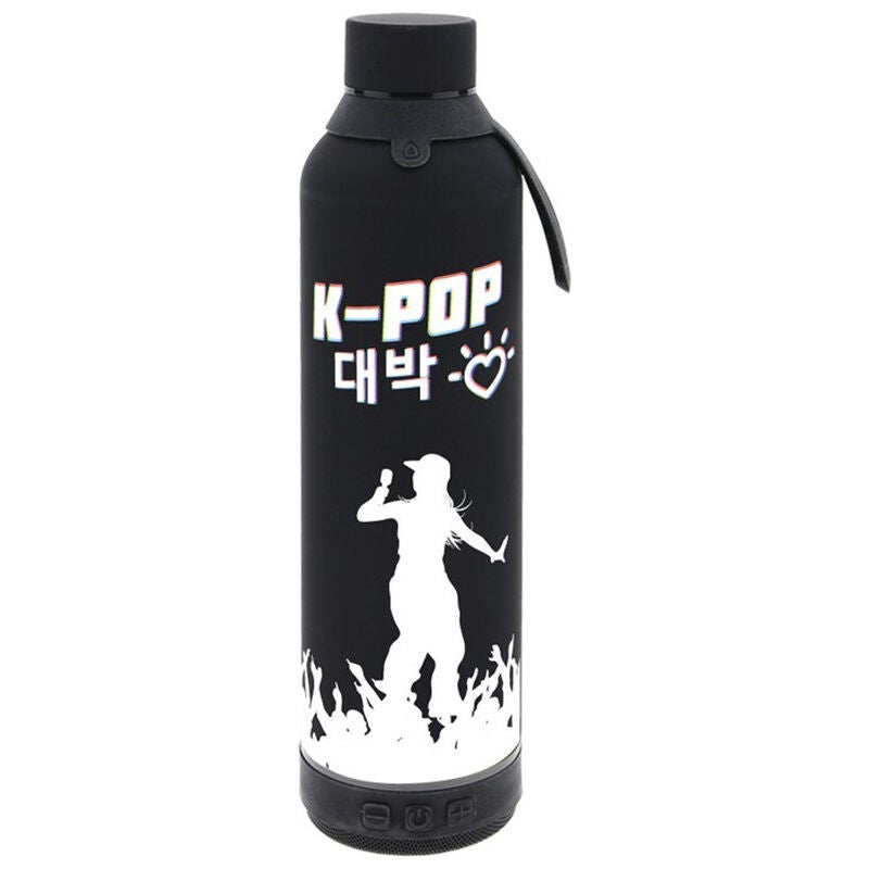 K-Pop Black thermal bottle with speaker 600ml