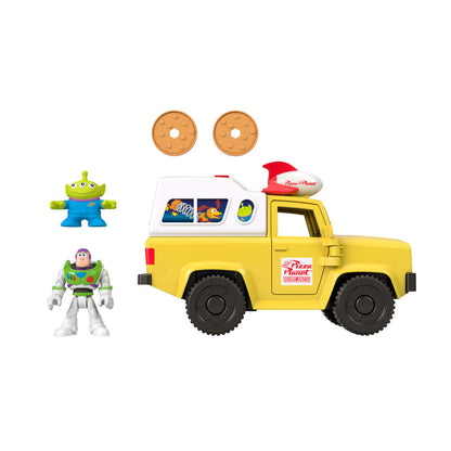 Imaginext Disney Pixar Toy Story Pizza Planet truxk + Buzz Lightyear and Alien figures