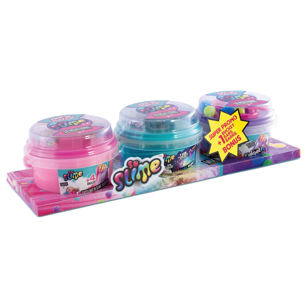 Slime mix in 3 buckets