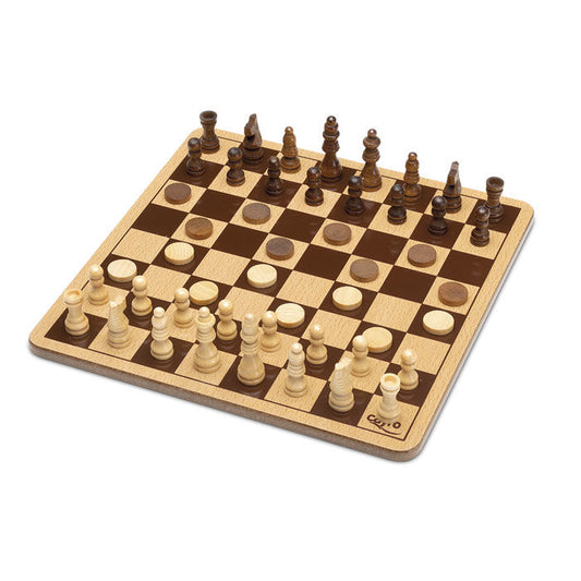 Wood Chess Draughts game