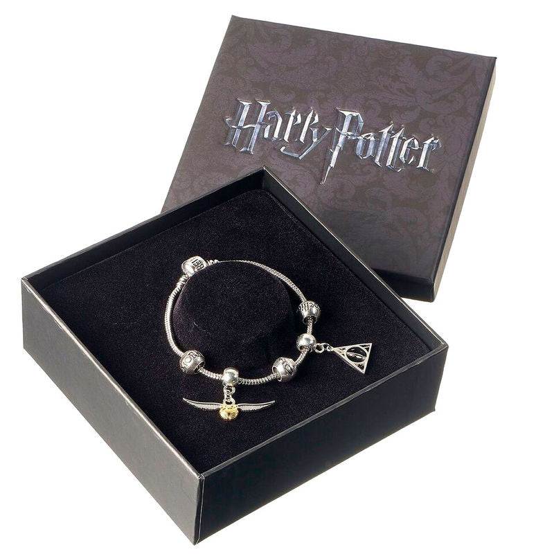 Harry Potter Deathly Hallows Snitch 3 Spellbeads silver charm bracelet